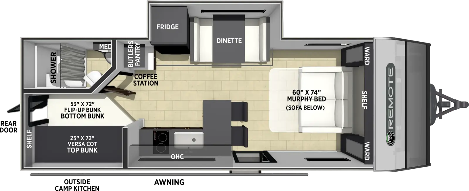 Plan de plancher Coachmen Remote 8' Wide 228RBH 2027